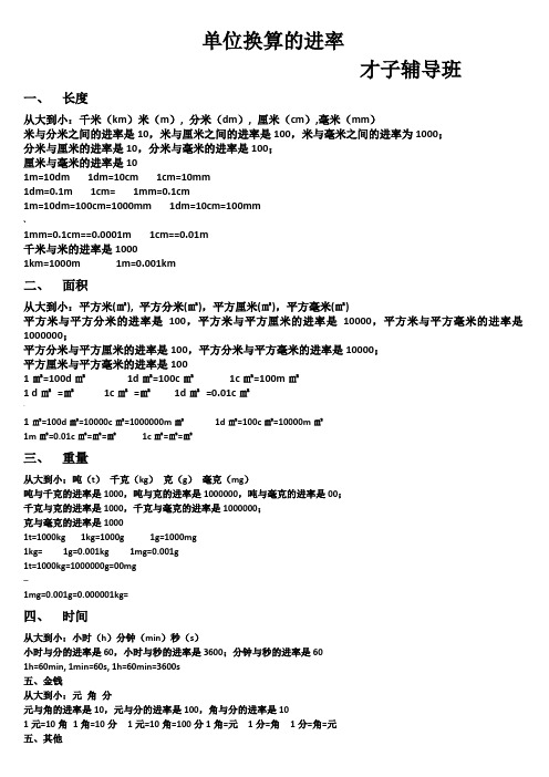 单位换算进率表