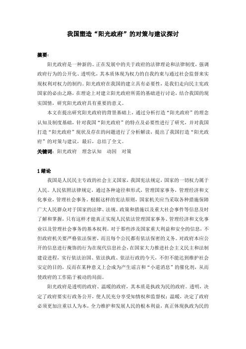 我国塑造《阳光政府》对策与建议探讨