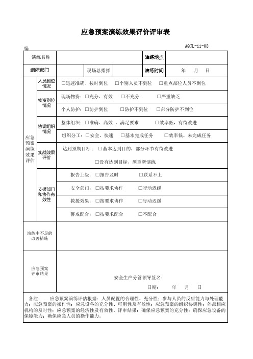 应急预案演练效果评价评审表