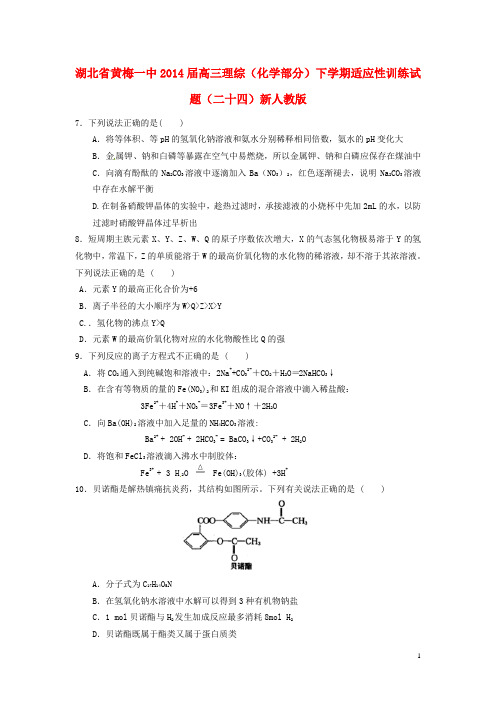 湖北省黄梅一中高三理综(化学部分)下学期适应性训练试