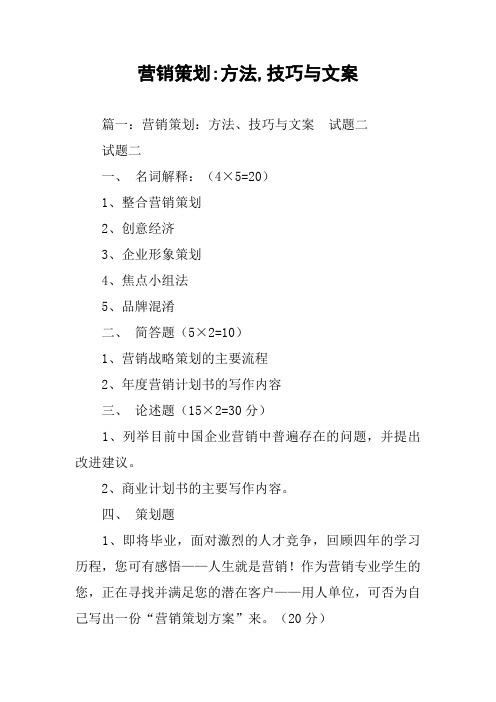 营销策划-方法,技巧与文案