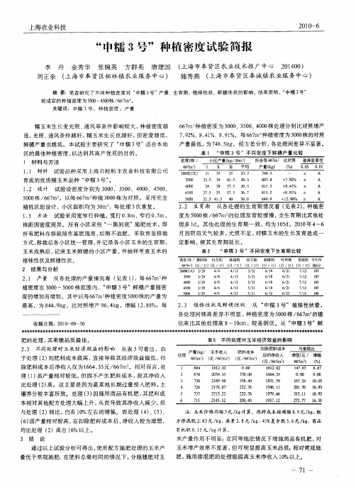 “申糯3号”种植密度试验简报