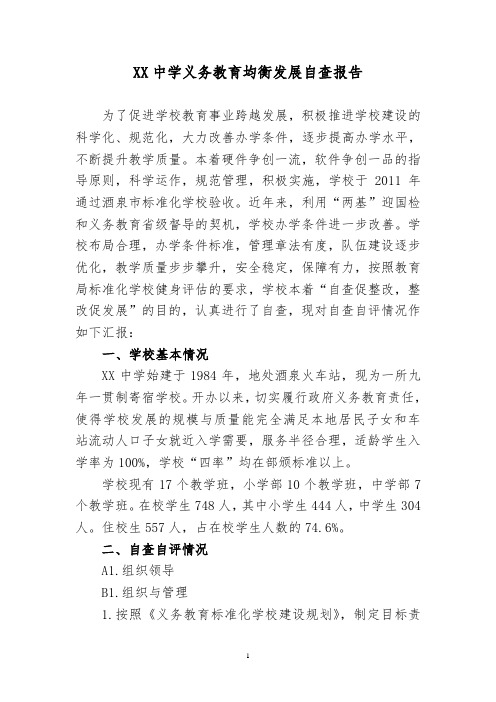 中学义务教育均衡发展自查材料