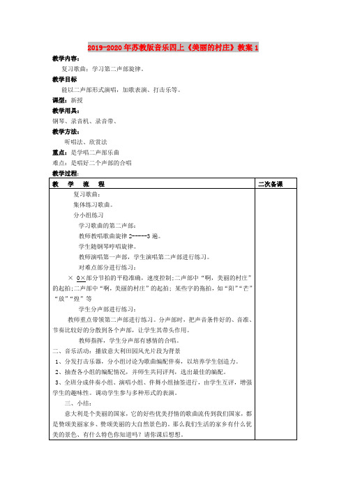 2019-2020年苏教版音乐四上《美丽的村庄》教案1