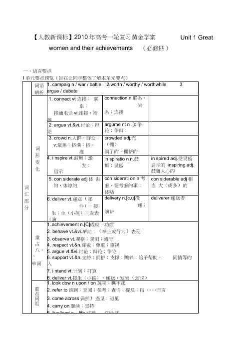 【人教新课标】2010年高考一轮复习黄金学案――Unit1Greatwomenandtheirach