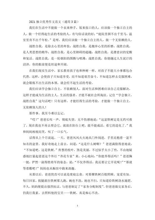 2021独立优秀作文范文(通用3篇最新)