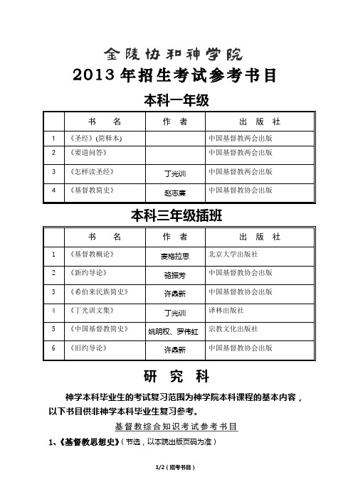 2013年招生考试参考书目