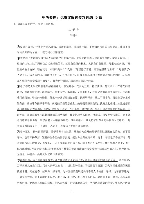 中考专题：记叙文阅读专项训练40篇(含解析)印刷版