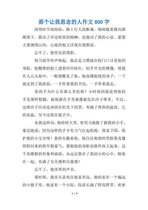 那个让我思念的人作文800字