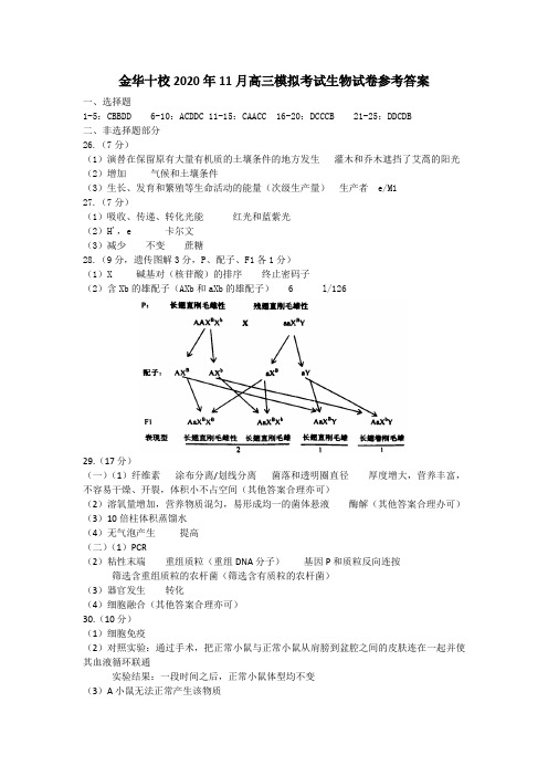浙江省金华十校2020年11月高三模拟答案