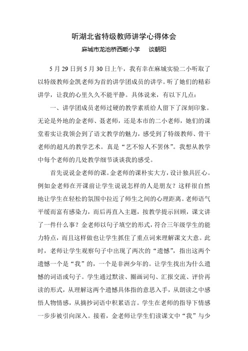 听湖北省特级教师讲学心得体会(谈朝阳)