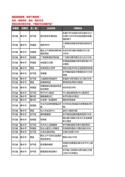 新版河北省衡水市酒店用品企业公司商家户名录单联系方式地址大全45家