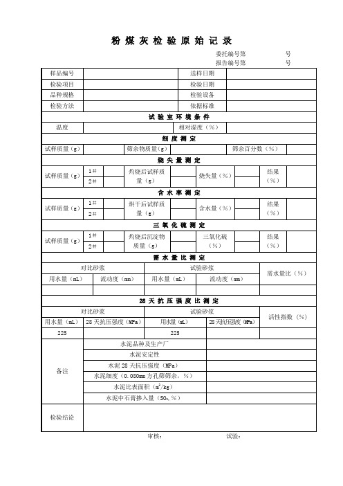 粉煤灰检验原始记录