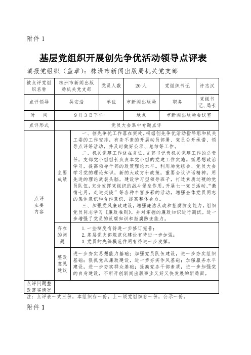 基层党组织开展创先争优活动领导点评登记表