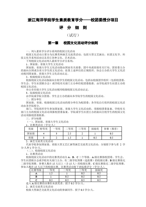 浙江海洋学院学生素质教育学分——校团委授分项目.