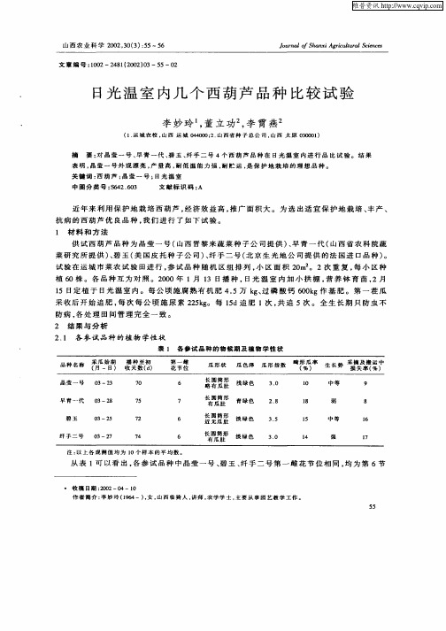 日光温室内几个西葫芦品种比较试验