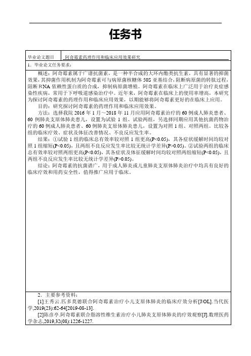 任务书阿奇霉素药理作用和临床应用效果研究