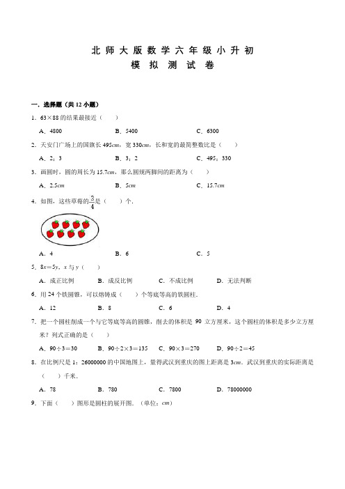 北师大版数学六年级下学期小升初考试试题含答案