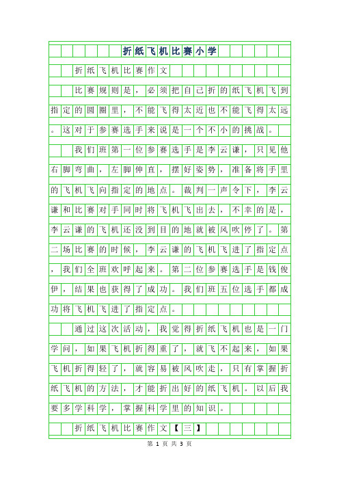 2019年折纸飞机比赛小学作文