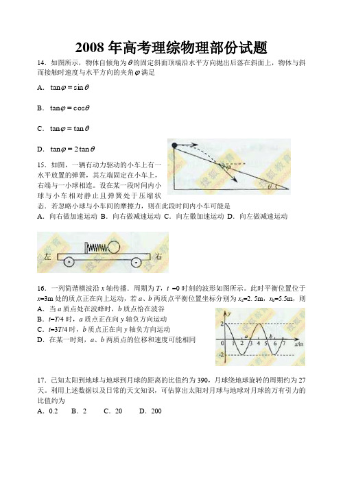 2008年高考理综物理部份试题