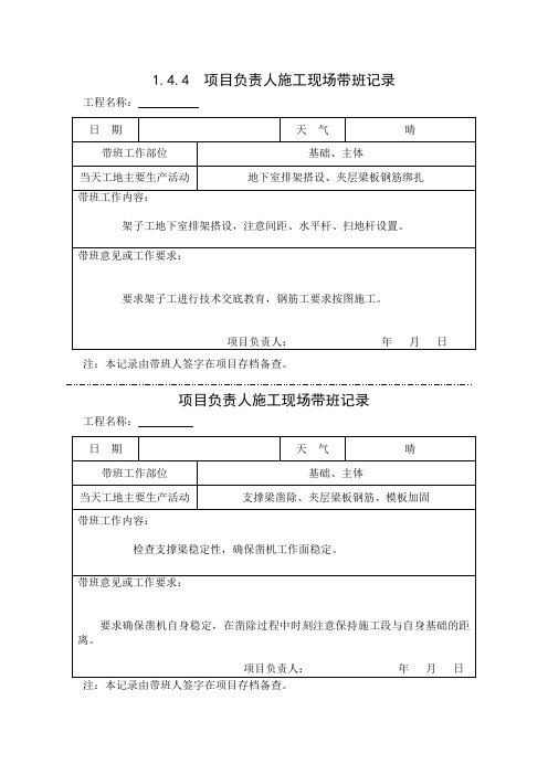 1.4.4  项目负责人施工现场带班记录