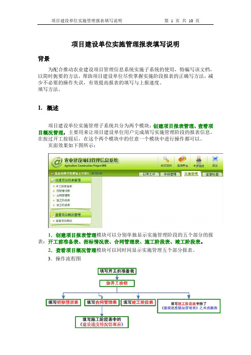 项目建设单位实施管理报表填写说明