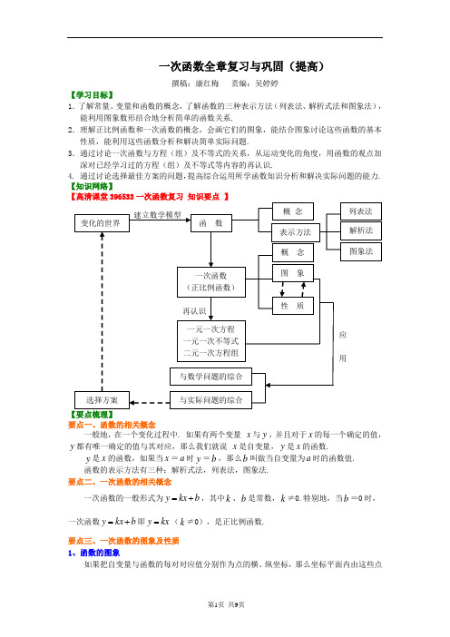 人教版八年级下数学一次函数全章复习与巩固(提高)知识讲解