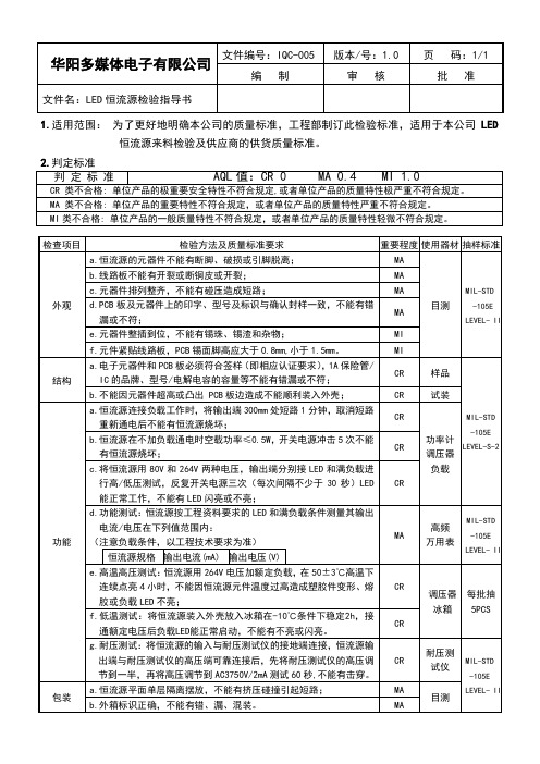 爱奇亮LED照明恒流源检验标准