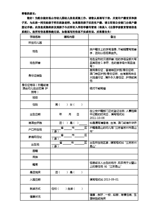 昆山幼儿园幼儿信息采集统计表)
