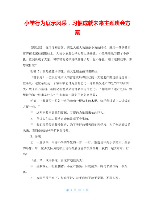 小学行为展示风采,习惯成就未来主题班会方案