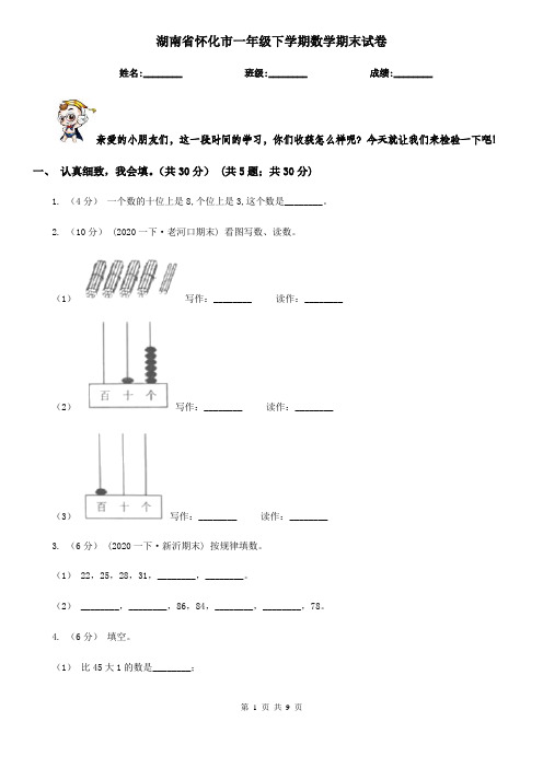 湖南省怀化市一年级下学期数学期末试卷