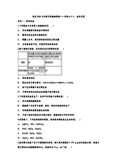 备战2020九年级化学基础演练——专题七十八：盐和化肥(解析版)
