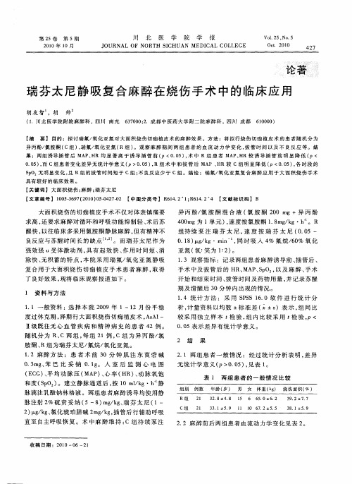 瑞芬太尼静吸复合麻醉在烧伤手术中的临床应用