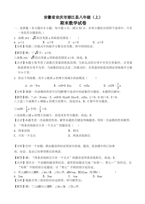 安庆市望江县八年级上期末数学试题(有答案)-名校密卷