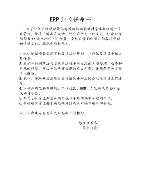 ERP组长任命书