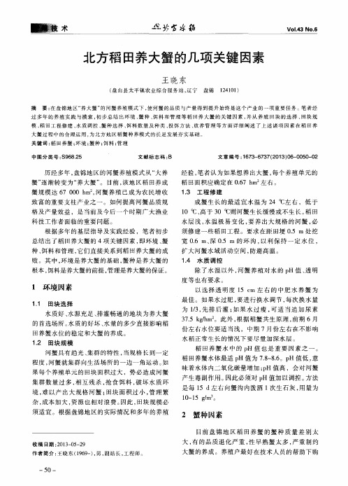 北方稻田养大蟹的几项关键因素