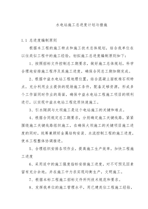 水电站施工总进度计划与措施