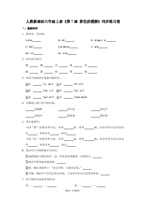 人教新课标六年级(上)《第7课 彩色的翅膀》同步练习卷