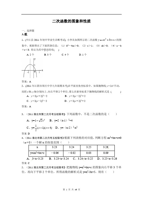 2011年全国各地市中考数学模拟试题分类汇编--18.二次函数的图象和性质