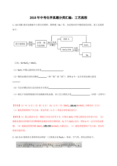 2018年中考化学真题分类汇编工艺流程2含解析