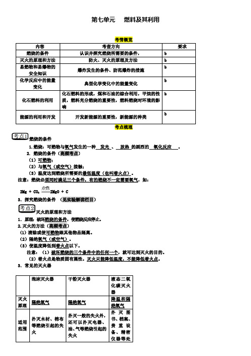 中考化学第一轮复习第七单元燃料及其利用