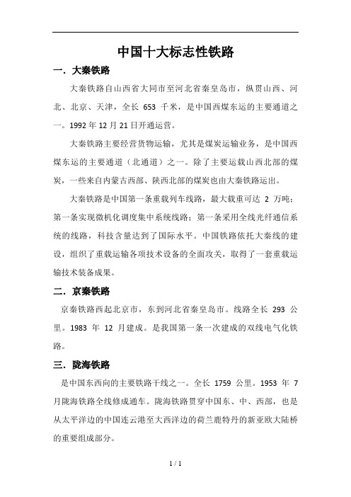 中国十大标志性铁路