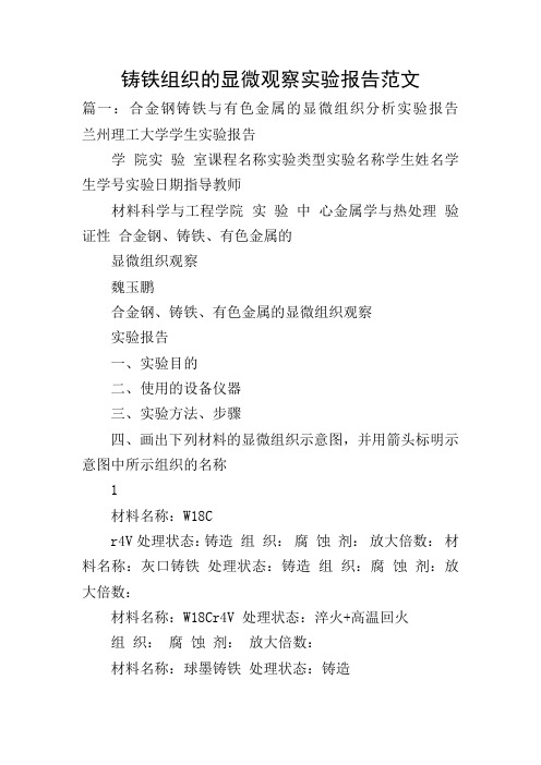 铸铁组织的显微观察实验报告范文