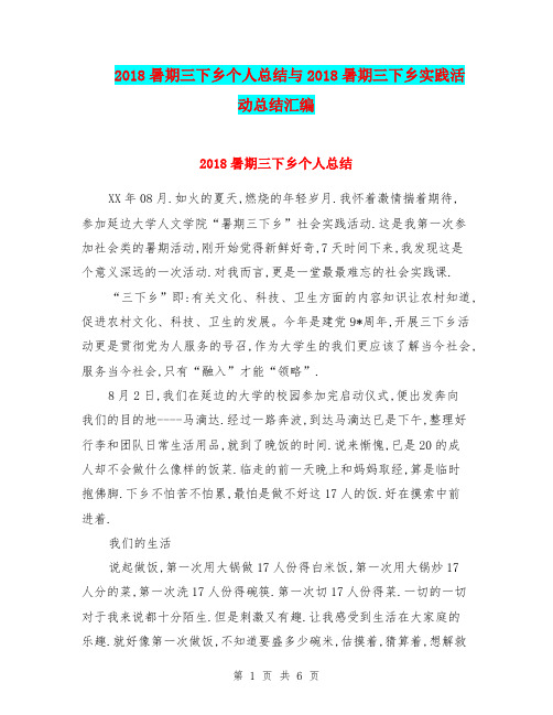 2018暑期三下乡个人总结与2018暑期三下乡实践活动总结汇编.doc.doc
