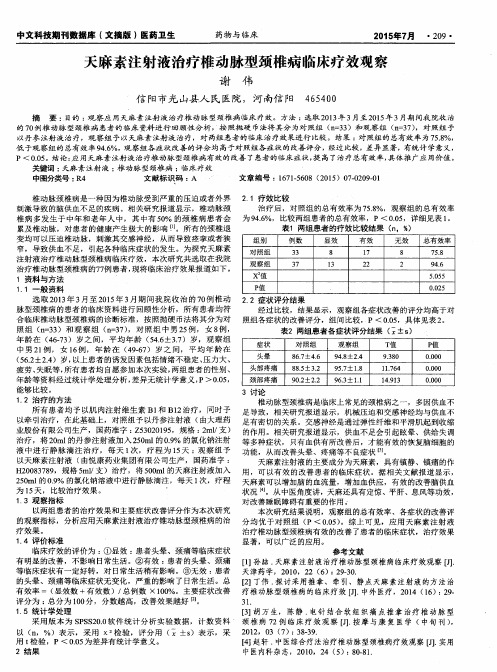 天麻素注射液治疗椎动脉型颈椎病临床疗效观察