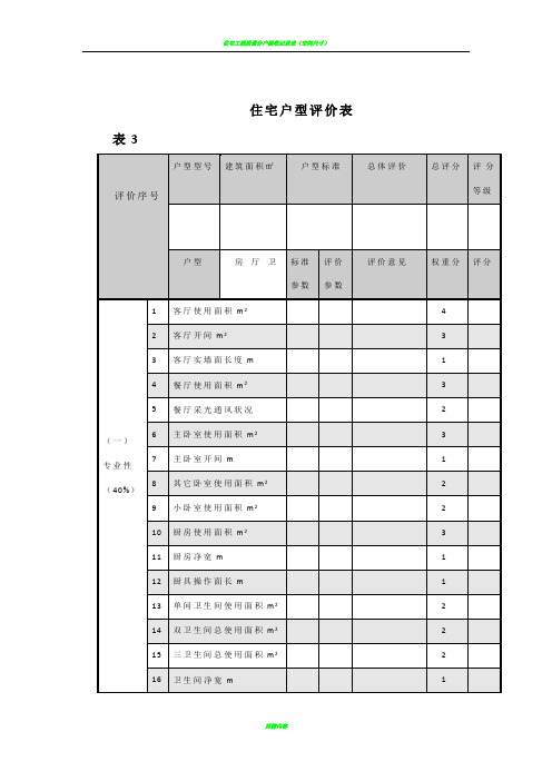 住宅户型评价表