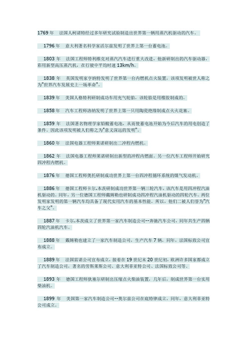 世界汽车大事年表