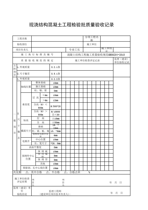 012现浇结构混凝土工程检验批质量验收记录