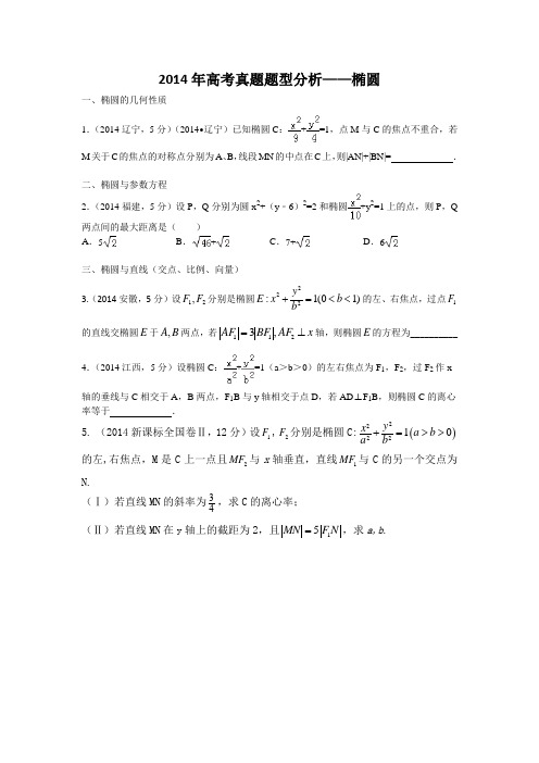 2014年高考真题题型分析——椭圆