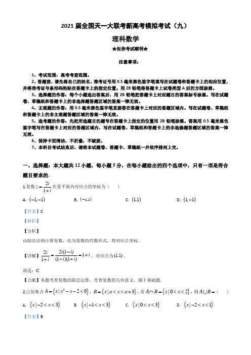 2021届全国天一大联考新高考模拟考试(九)理科数学